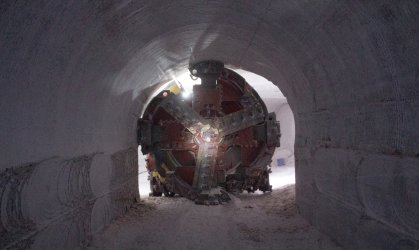 The tunnel boring machine (CRS-3) descent and the cross connection of the Garlyk mining and processing plant shafts